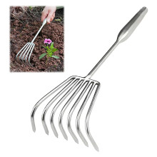 Stainless Steel Hand Cultivator with Handle, 7-Claw Heavy Duty Garden Rake Small Garden Hand Tool for Gardening 14.6-Inch, Silver