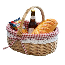 1PC Wicker Basket with Linen Lining & Handle – Bread/Fruit Organizer, Home/Picnic Storage & Decoration, Red – Compatible with Home Decor