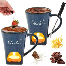 Chocolate Fondue Mug Set Ceramic with Forks 2 Pcs