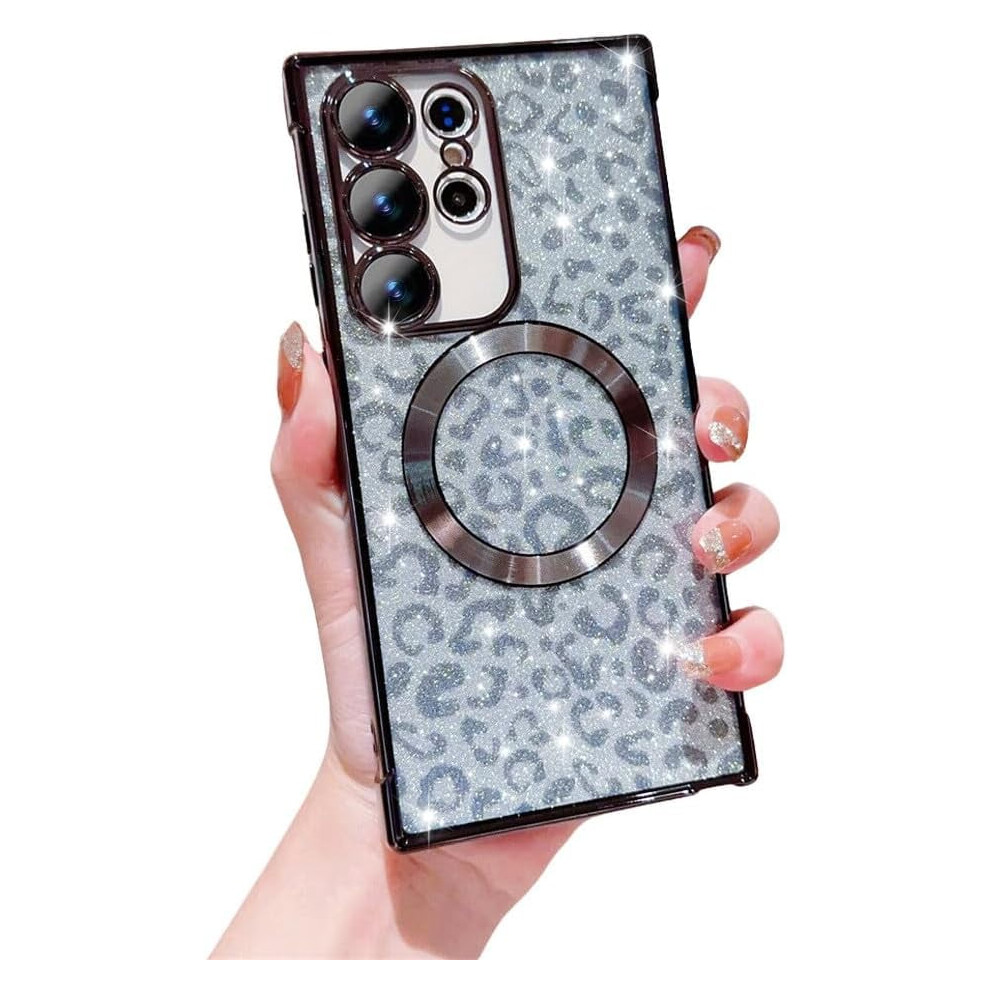 Luxury Leopard Gradient Glitter Case For Samsung Galaxy S23 Ultra Â Slim, Shockproof, Magsafe Compatible, 6.8" (Black) Black 9448483609104