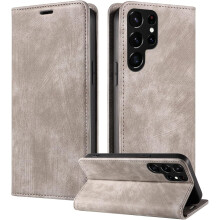 Vintage Wallet Stand Case for Samsung Galaxy A71/A51/A41/A31/A21/A11 (4G/5G), Magnetic Closure, Card Holder, Skin-Friendly Gray Shell