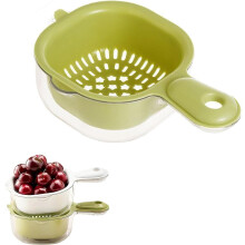 Dual-Layer Draining Basket with Handle, Fruit Washing Bowl & Strainer for Berries, Tomatoes, Grapes (Green)