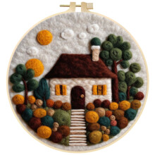 DIY Wool Felt Painting Kit – Mountain House Needle Felting Starter Set, Complete Materials for Beginners, Home Decoration (Type 1)
