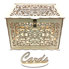 Wooden Wedding Card Box with Lock & Botanical Cutout – DIY Money Box for Party, Reception, Birthday, Graduation – Compatible with Envelops