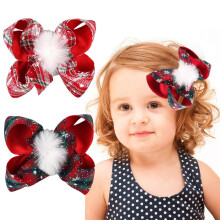 2PCS Christmas Hair Bows for Girls – Large Plaid Barrettes with Snowflakes, Handmade Bowknot Clips, Compatible with Toddlers & Babies