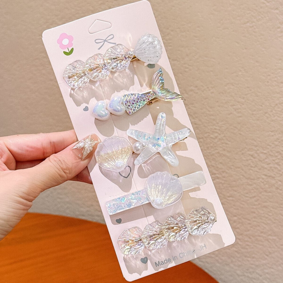 Unisex White Shell Pearl Starfish Hair Clip Set For Women Girls, Princess Alligator Hair Clips, Ladies And Girls Headwear Styling Tools Hair Accessories