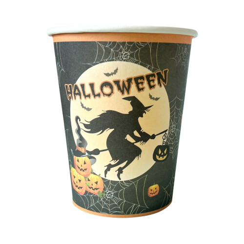 Halloween Disposable Plates & Cups – 20PC Pumpkin/Witch Theme, Compatible with Cold/Hot Drinks, Party Tableware