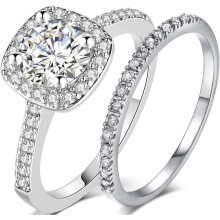 Silver Rose Gold 1.5 Carat Wedding Engagement Eternity Bridal Ring Set