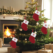 7"Knitted Embroidered Christmas Stockings with Initials Letter, for Family Xmas Holiday Party Gifts & Decoration for Fireplace Red