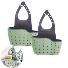 2Pcs Green Kitchen Sink Caddy Sponge Holder with Adjustable Strap & Drain Holes – Compatible with Standard Faucets
