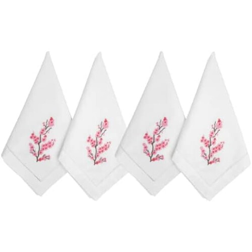 Embroidered Cotton Napkins Cherry Blossom Design 4-Pack