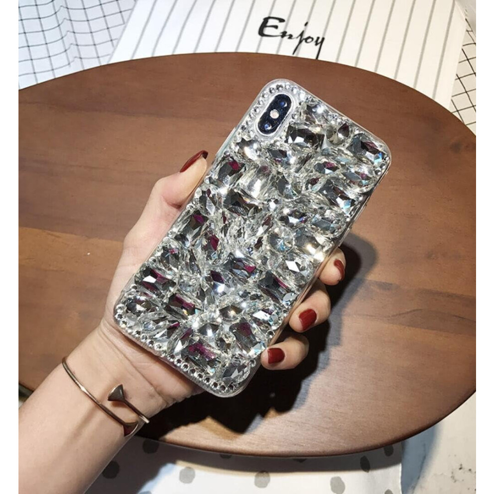 Gemstone Case Compatible With Iphone X/Xs Â Luxury Bling Diamond, Fuzzy Plush Fur Ball Pendant, Soft Tpu Clear Back Case 9448483610964