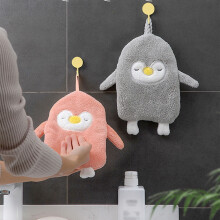 Coral Fleece Hand Towel in Pink Cute Penguin Shape for Home with and Good Water Absorption 2PCS
