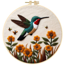 Wool Felt Painting Kit for Beginners – DIY Needle Felting Set with Frame, Bird & Floral Designs, Compatible with Standard Needles