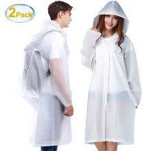 Reusable EVA Rain Ponchos for Adults,2-Pack Emergency Raincoats with Adjustable Hood and Drawstring,Waterproof Unisex for Women and Men