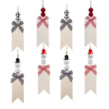 8-Piece Themed Hanging Wish Tags: Snowman & Bead Wooden Banners for Christmas Trees, Gift Wrapping, Holiday Decor – Compatible with Christmas Decor