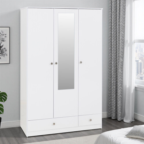 Seconique Denver 3 Door 2 Drawer  Wardrobe - White Gloss
