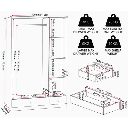Seconique Denver 3 Door 2 Drawer  Wardrobe - White Gloss 2
