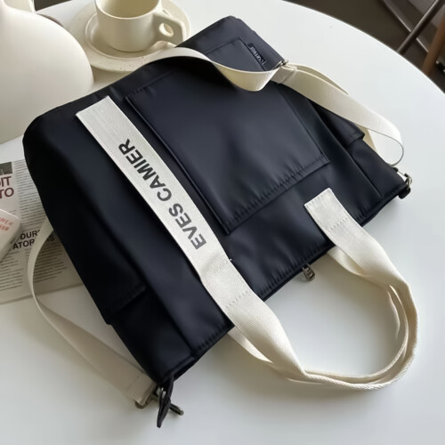 (Black) Waterproof Canvas Tote Bag for Work & Picnic 1