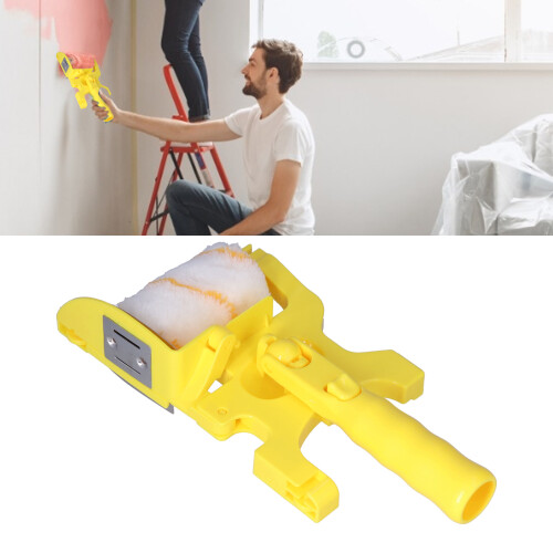 Multifunctional Handheld Paint Edger Roller Brush Kit - White & Yellow