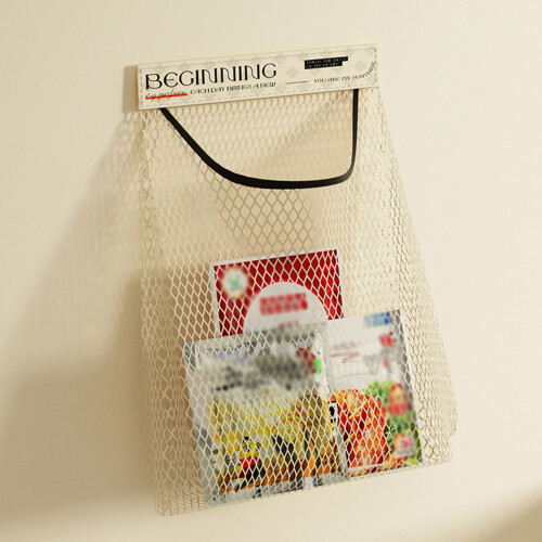 (Beige) Reusable Mesh Storage Bags, Wall Mounted 2
