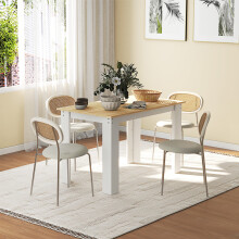 (White) HOMCOM Dining Table for 4-6 People, Wood Effect Tabletop