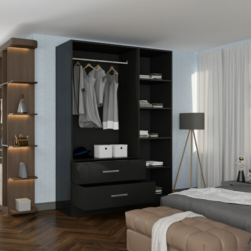 (Black, 116cm) 3 Door High Gloss Wardrobe 2