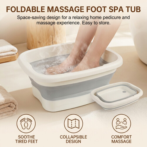(White, Without Lid) Heated Foot Spa Massager with Foldable Basin 2