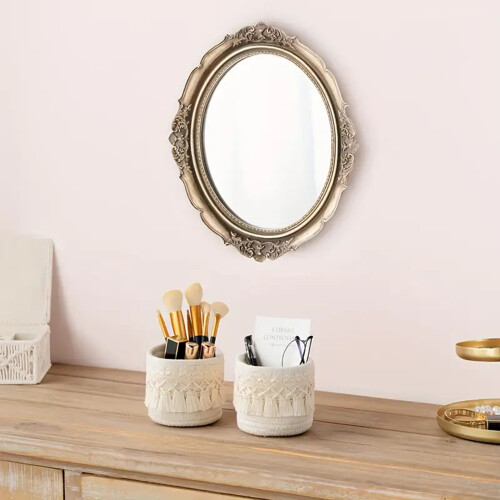 (White) Boho Woven Tassel Basket - Makeup Organizer 1