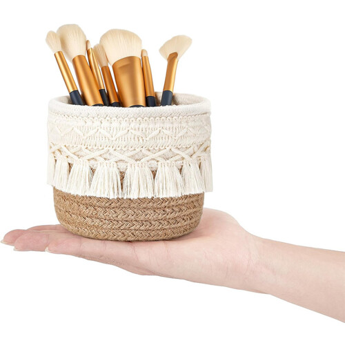 (Coffee) Boho Woven Tassel Basket - Makeup Organizer 1