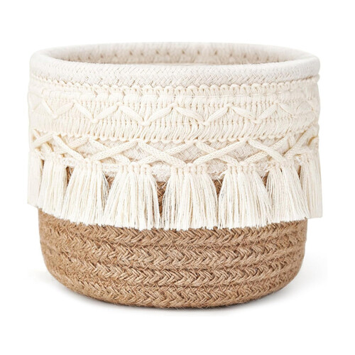 (Coffee) Boho Woven Tassel Basket - Makeup Organizer 2
