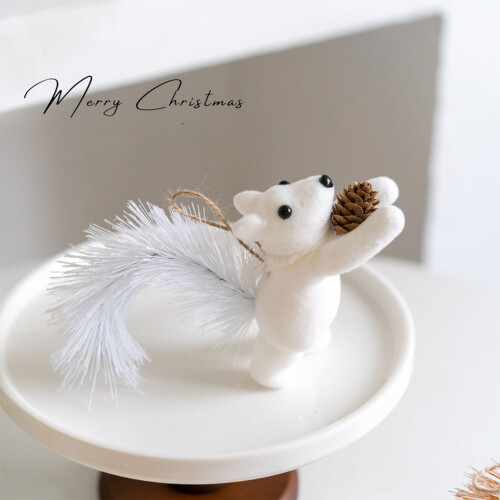 (White, A) Flocking Squirrel Ornaments for Christmas Gifts 1