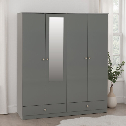 Seconique Denver 4 Door 2 Drawer  Wardrobe - Grey Gloss