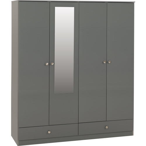 Seconique Denver 4 Door 2 Drawer  Wardrobe - Grey Gloss 1