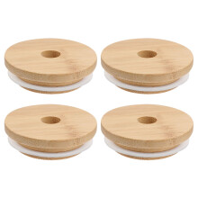 4er-Pack Bambus-Holzdeckel für Flaschen, Teetassen und runde Gläser mit Strohhalmloch, 7 x 7 x 2 cm