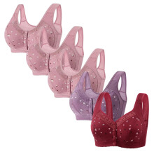 5 Pack Daisy Bras For Women Front Button Snaps Closure Wireless Cotton Bra For Seniors Sports Bra Push Up Bra Wire Free Bras Trendy Bras Hot Pink 4XL