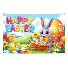 Easter Banner with Happy Easter Bunny & Colorful Eggs Design, Party Decorations and Photo Booth Background Cloth for Holiday Atmosphere Setup,B