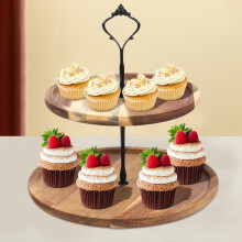 Rustic Wooden Tiered Cupcake Stand with Metal Rod
