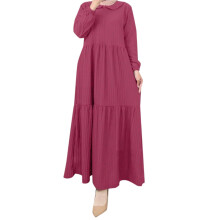 Elegant Women's Robe with Leaf Pattern Skirt and Puff Sleeves for Dubai Turkish Style Occasions