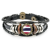 Læderarmbånd med landeflag, flerlagede sorte læderarmbånd (Asien)
