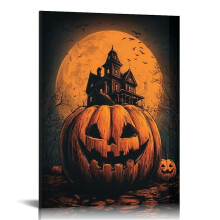 Halloween Pumpkin Canvas Wall Art, Horror Style, 16x20in – for Living Room, Bathroom, Bedroom, Office Decor