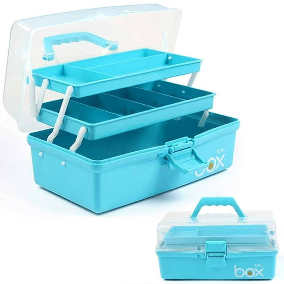 12In 3-Layer Folding Storage Box For Tools, Crafts, Sewing, Medicine & First Aid Â Blue, With 2 Trays 9448483499255