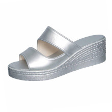 Silberne Damen-Keilsandalen, offener Zehenbereich, dicke Plateausohle, für drinnen und draußen – Passend für EU-Größe 39