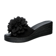 Geblümte Peeptoe-Keilsandalen für Damen, PU, 5,5 cm Absatz, Größe 40 EU/7,5 US, Leichtgewicht 0,3 kg – Sommerliche Freizeitschuhe für draußen