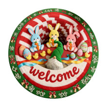 3D Optical Illusion Easter Rug, Non- Machine Washable Bunny Print Round Door Mats For Bedroom Home Decor Easter Decorations C-80cm