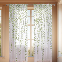 Green Sheer Sun Screen Curtains 39x78", Polyester Light-Filtering Drapes, No-Drill Roman Rod Install, Bedroom/Living Room (100x200cm, 2 Panels)