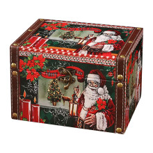 Aufbewahrungsbox aus PU-Leder und Holz mit Deckel – Vintage-Schmucktruhe mit Griff, geeignet für Karten/Fotos/Erinnerungsstücke – Weihnachts-