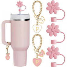 5-teiliges Set Strohhalm-Aufsätze und Buchstabenanhänger für Stanley-Becher (30 & 40 oz) mit Henkel (10 mm Strohhalm)