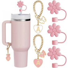 5-teiliges Set Strohhalm-Aufsätze und Buchstabenanhänger für Stanley-Becher (30 & 40 oz) mit Henkel (10 mm Strohhalm)