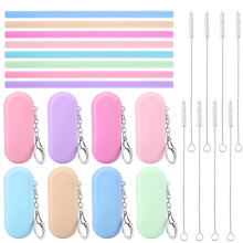 Conjunto de 8 canudos de silicone Triani com estojo, canudos reutilizáveis e dobráveis para bebidas quentes e frias + escovas, 8 cores –